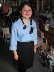 Jaina in her school uniform on her first day